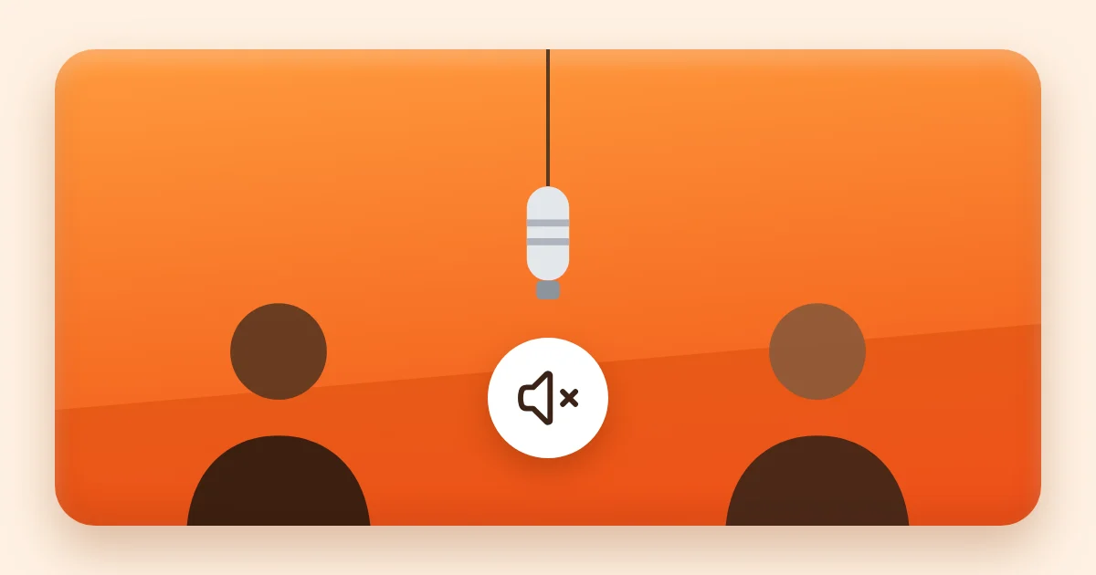 A muted speaker icon over an orange studio booth